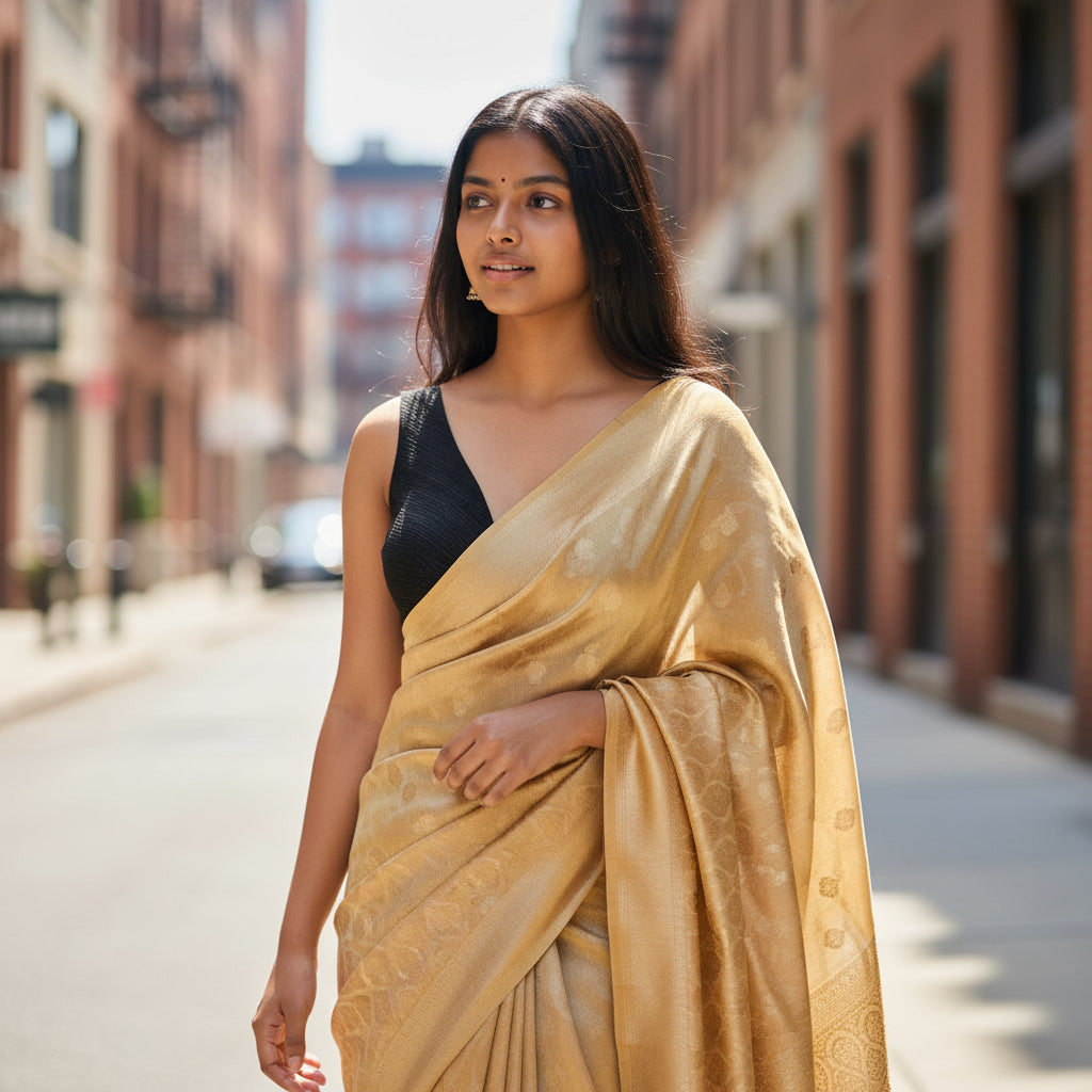 Crushed Silk Textured Pleated Designer Blouse