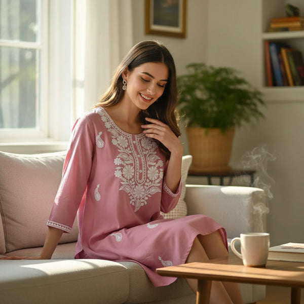 Dusty Rose Pink Chikankari Kurta