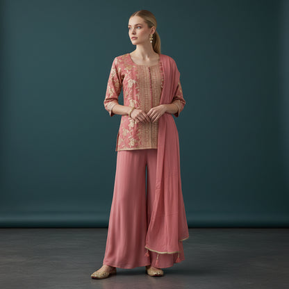 Silk Blend Chiffon Kurta Set 3PC