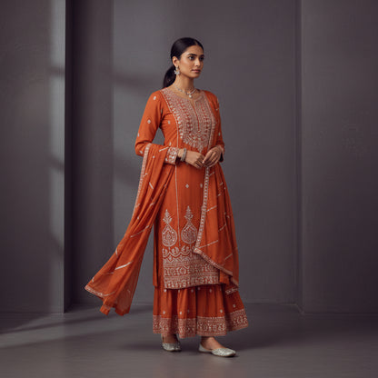 Silk Blend Sharara Style Kurta Set