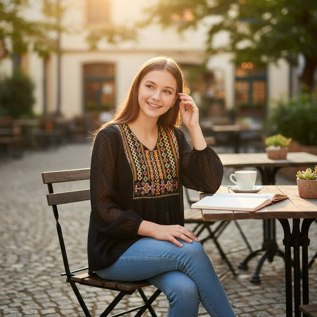 Swiss Dot Chiffon Tunic for Everyday Comfort