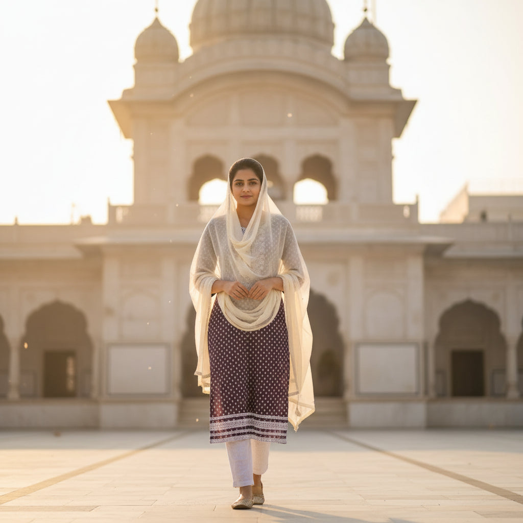 Purple Bandhani Print Cotton Kurta with Chikankari Embroidery and Lace Borders