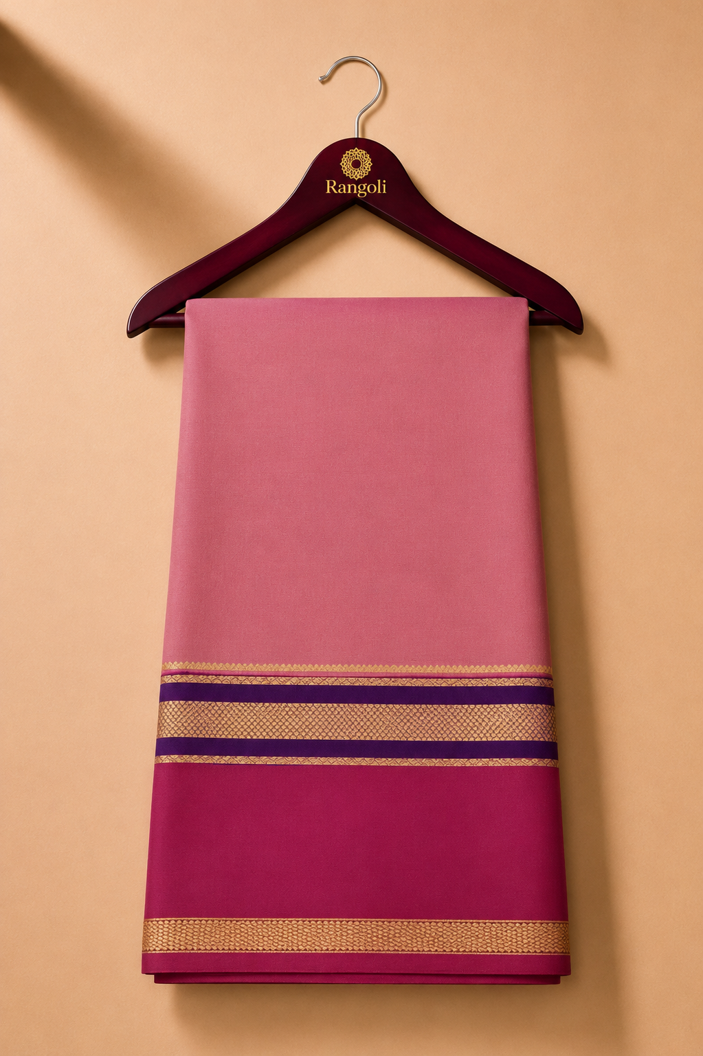 Mysore Pure Silk 3 Border Butta 120gsm Saree in Dusty Rose and Magenta