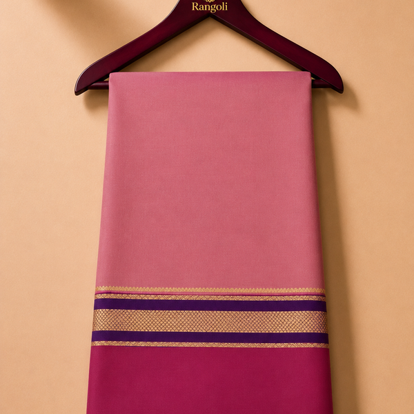 Mysore Pure Silk 3 Border Butta 120gsm Saree in Dusty Rose and Magenta
