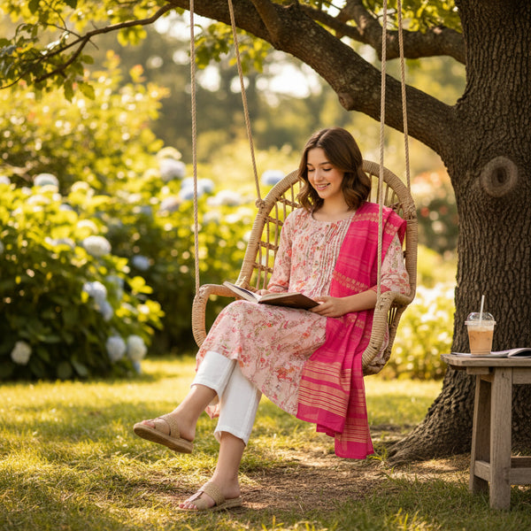 Maternity-Friendly Anarkali with Nursing Access in Dusty Rose & Deep Magenta