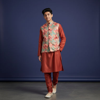 Cotton Silk Blend Kurta Set 3 Piece Burgundy