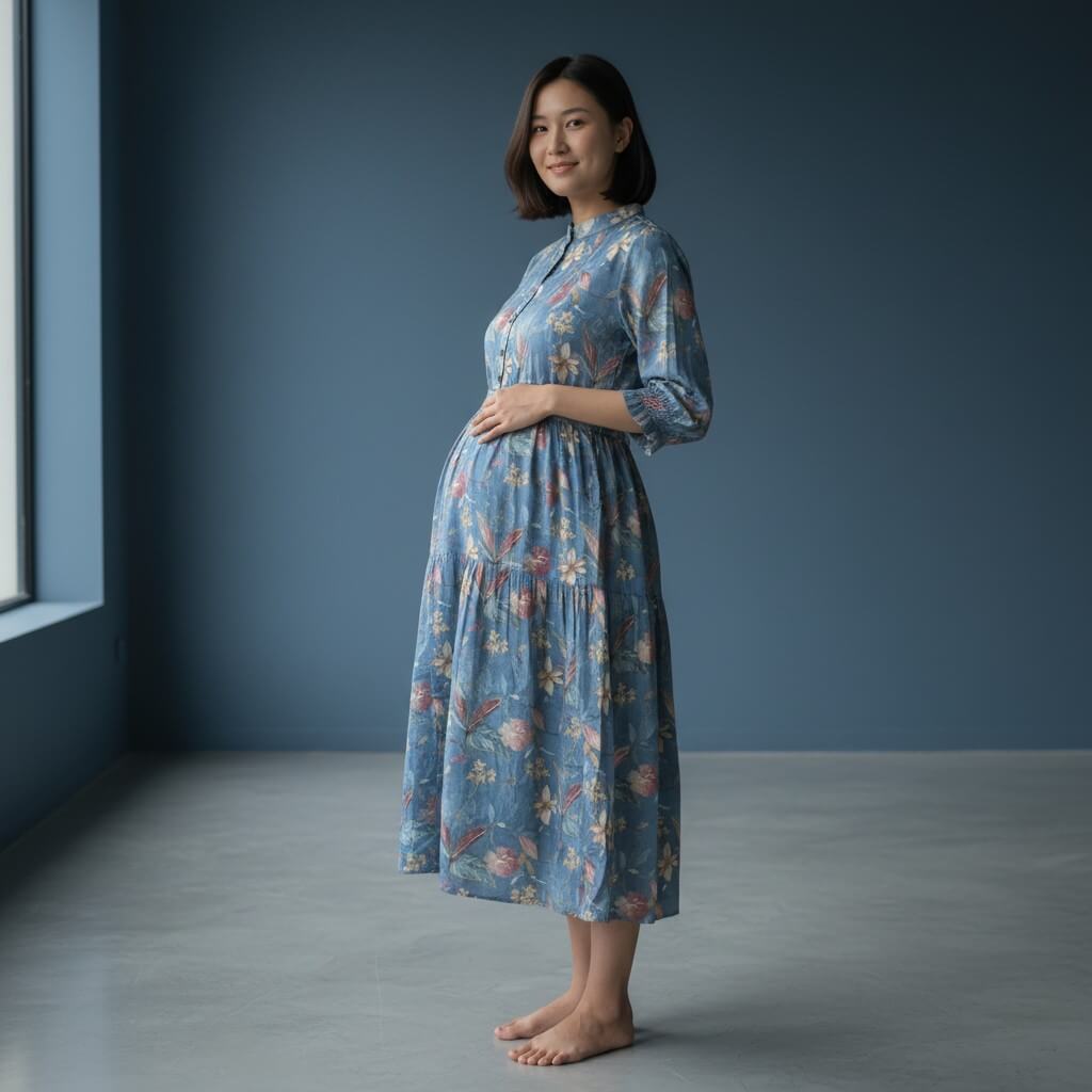 Button-down floral midi dress with cinched waist and ruffles