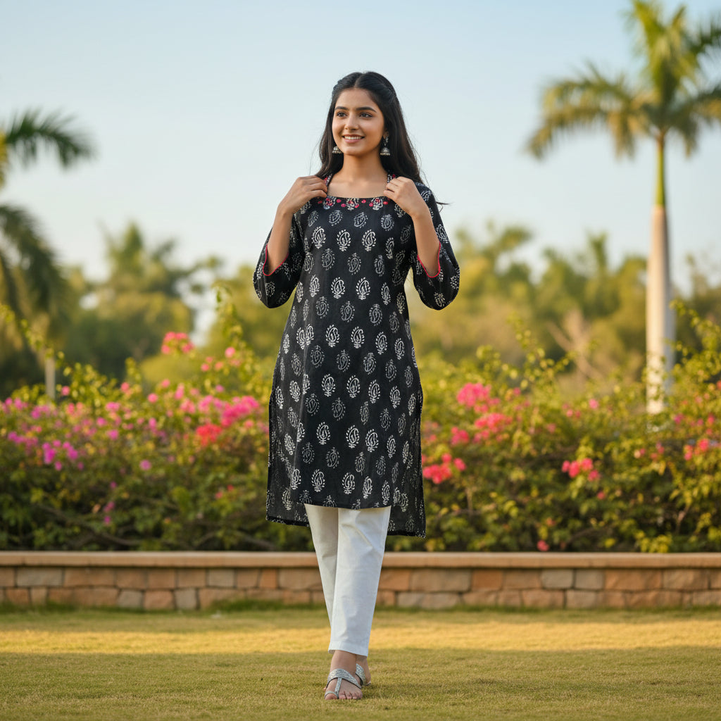 Cotton Square-neck Tunic for Everyday Wear