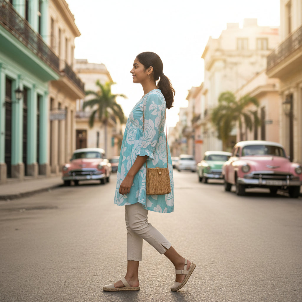 Cotton Flared Tunic V-neck Summer Wear