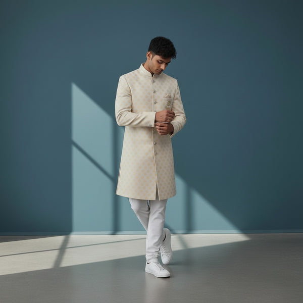 A Cream Self Design Sherwani