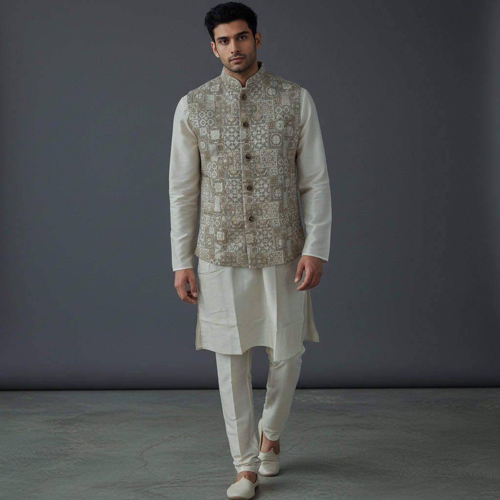 Woven Jacquard Kurta Set 3 Piece