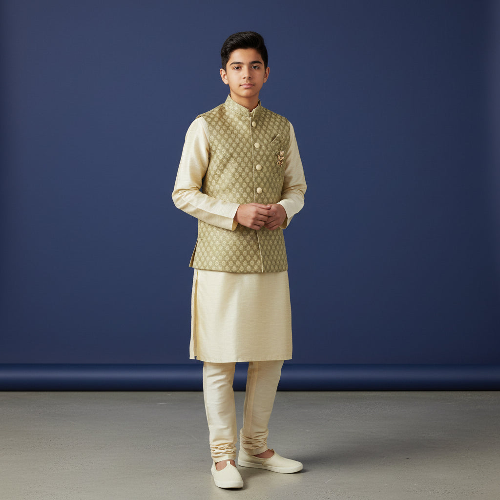 Men's 3 Piece Kurta Set - Light Green