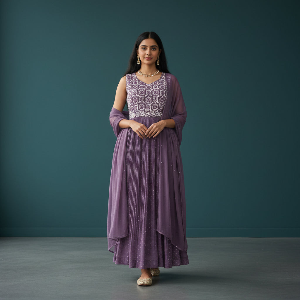 Chiffon Pleated Frock Evening Wear