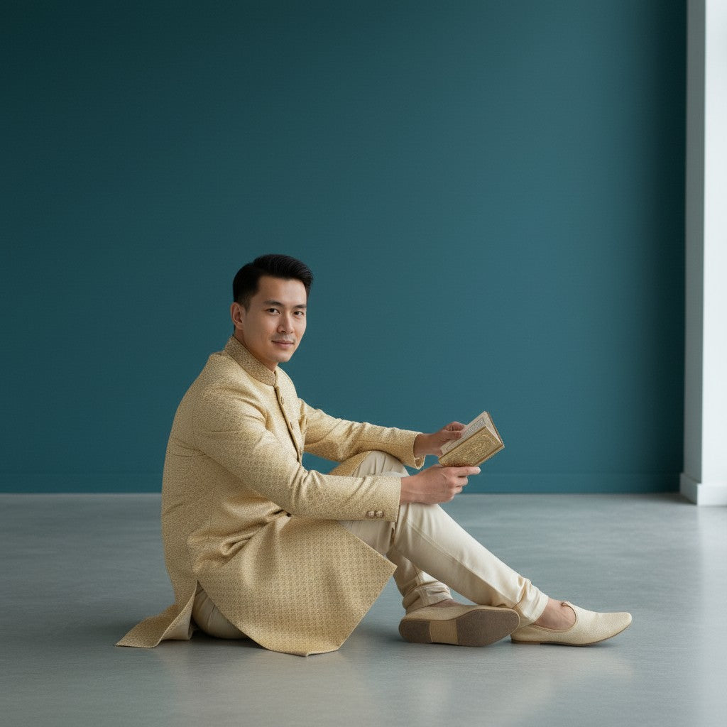 Yellow Embroidered Sherwani for Men