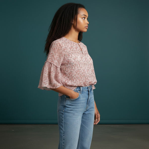Crinkled Floral Print Top