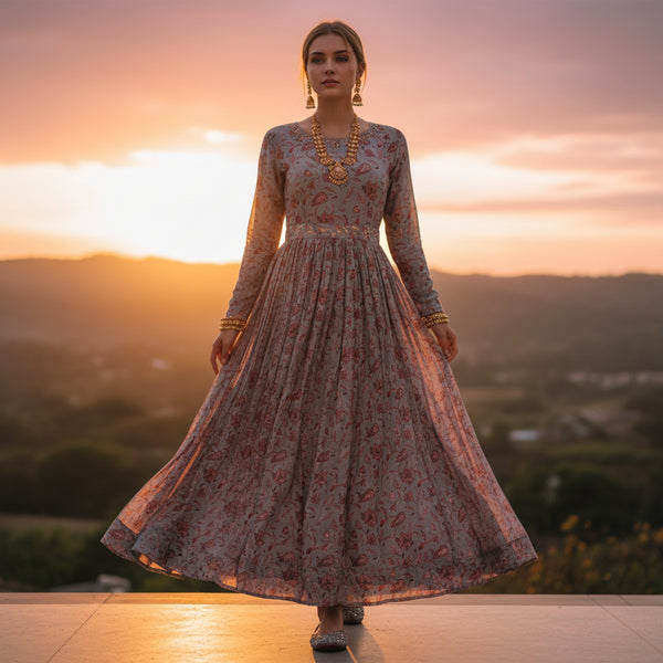 Pleated Chiffon Gown