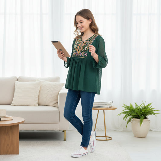 Swiss Dot Chiffon Tunic for Everyday Comfort