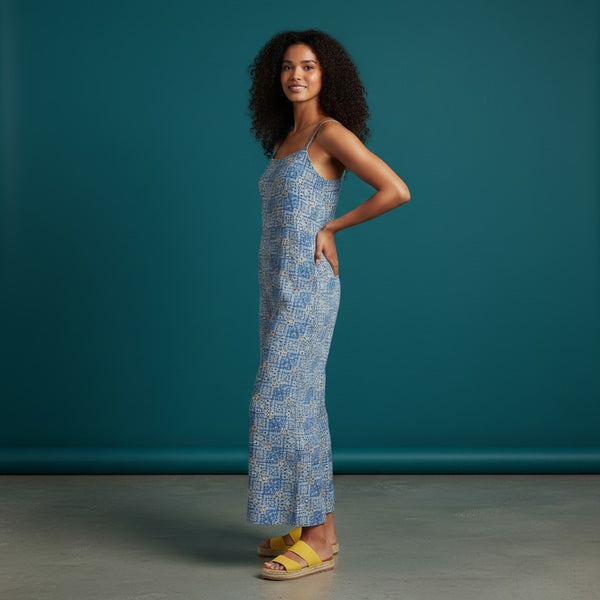 Sleeveless Spaghetti Strap Jumpsuit with Geometric Block Print
