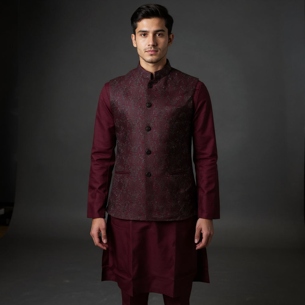 Cotton Silk Blend Kurta Set Maroon