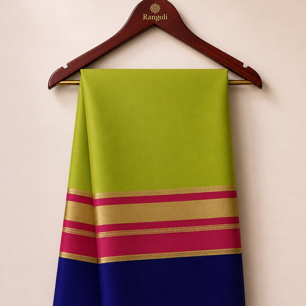 Mysore Pure Silk with 3 Bentex Butta Saree in Lime Green