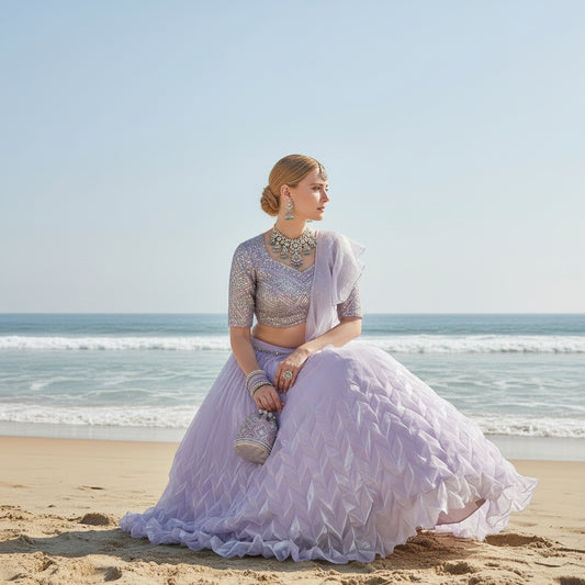 Shimmer Fabric Crop Top with Chevron Textured Skirt