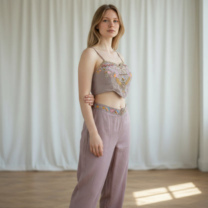 Crepe Silk Sharara Set with Embroidered Crop Top and Shrug