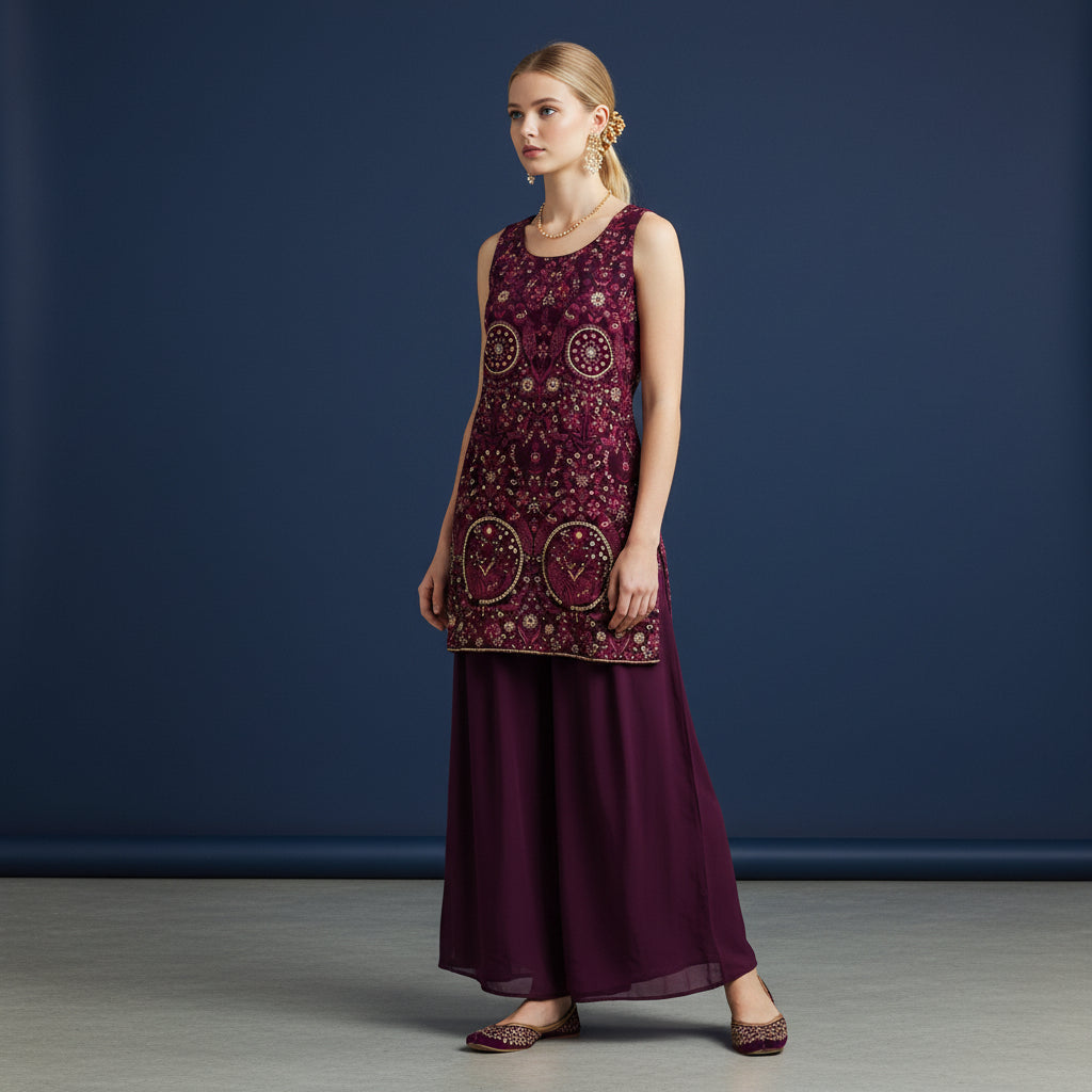 Silk-style Tunic Palazzo Set