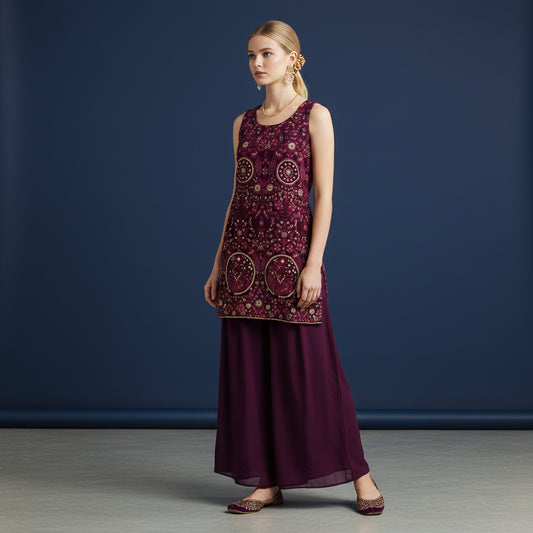 Silk-style Tunic Palazzo Set