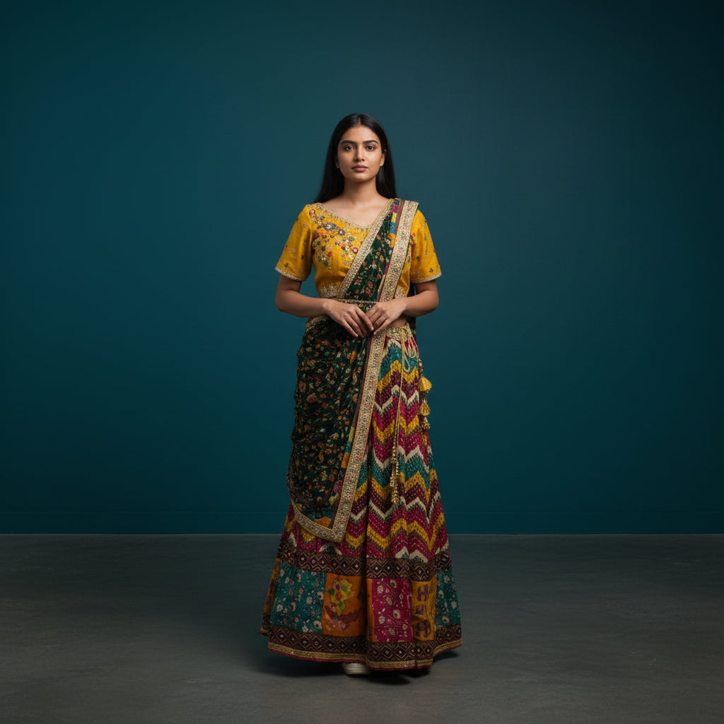 Patola Silk Zig-zag Pattern Lehenga