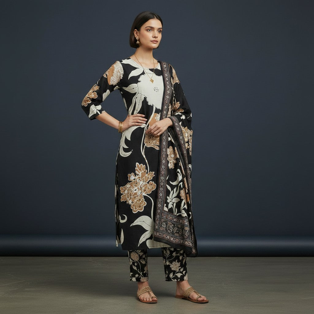 Caramel Floral Print Kurti Set