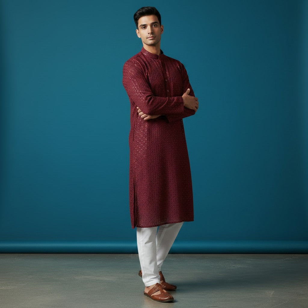 Chikankari Embroidered Sequinned Kurta Set