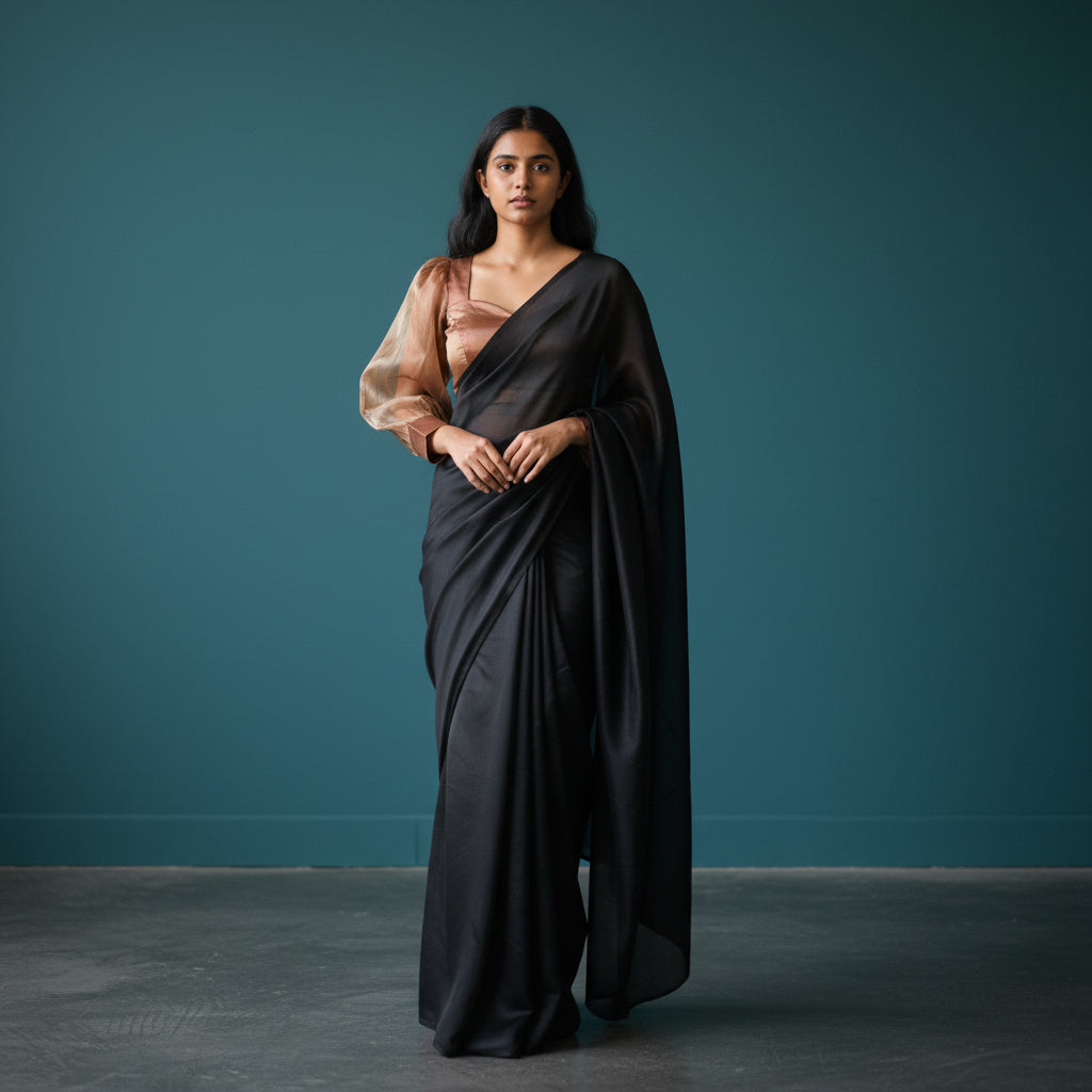 Sheer Organza Puff Sleeve Designer Blouse