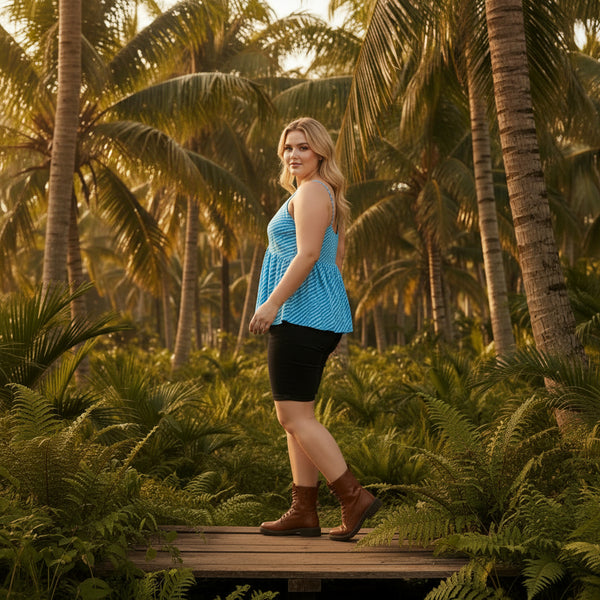 Peplum Style Printed Top in Turquoise Blue