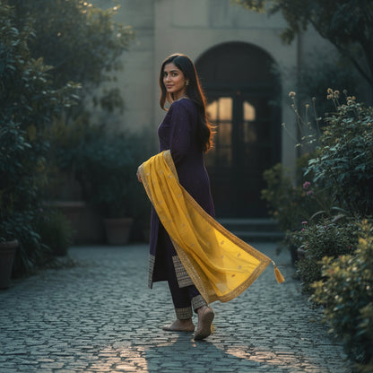 Chanderi Blend Kurta Set Short Kali Panels