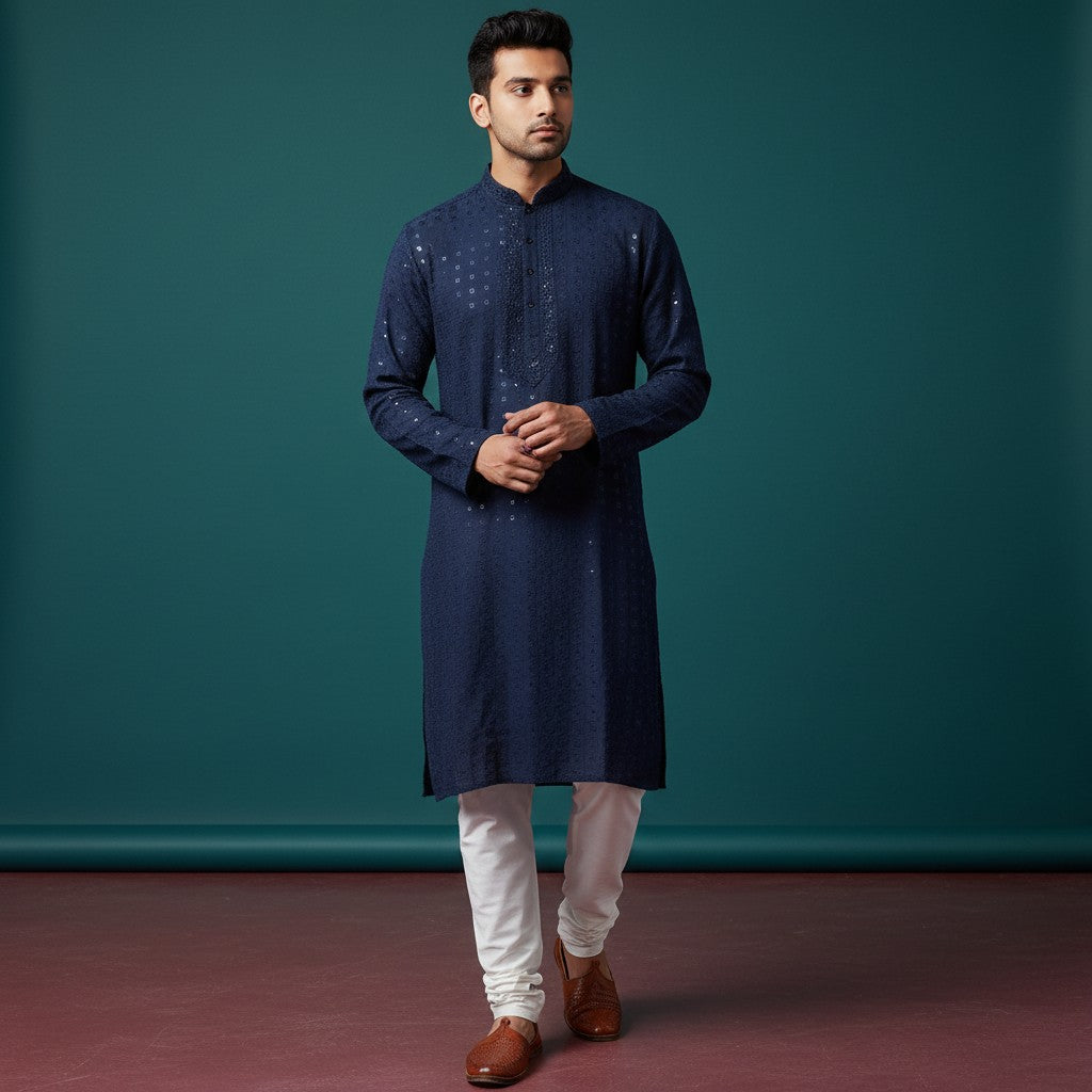 Chikankari Embroidered Sequinned Kurta Set