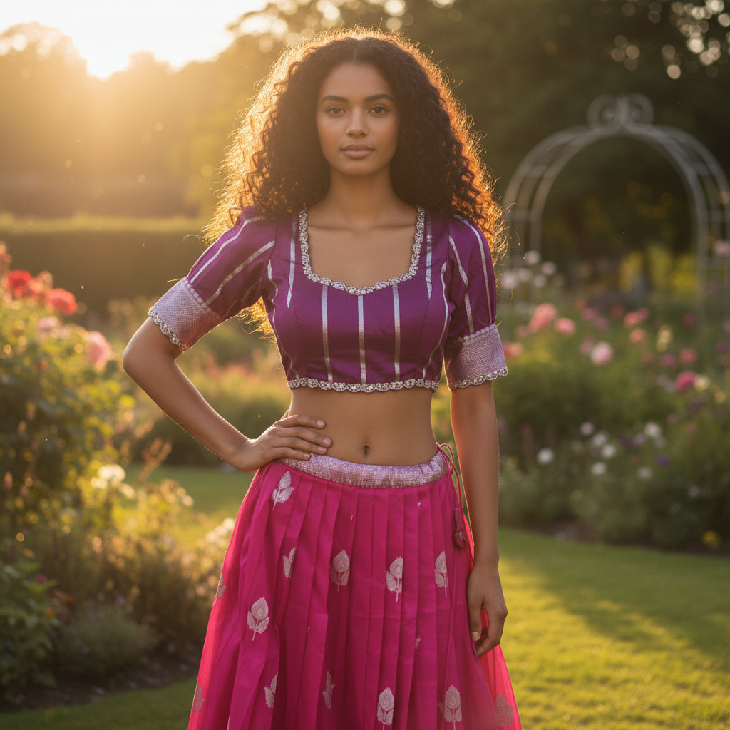 Silk Crop Top with Dual Shade Skirt