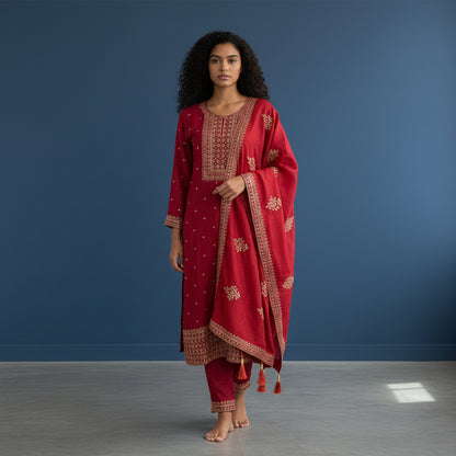 Silk Blend Kurta Set with Zari and Sequin Embroidery