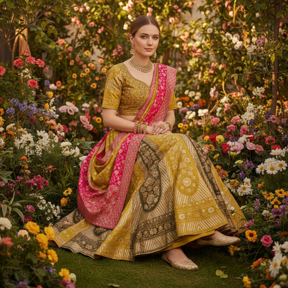 Silk-blend Lehenga with Banarasi Weave