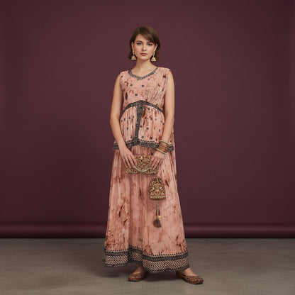 Crinkled Georgette Flared Tunic and Skirt Set