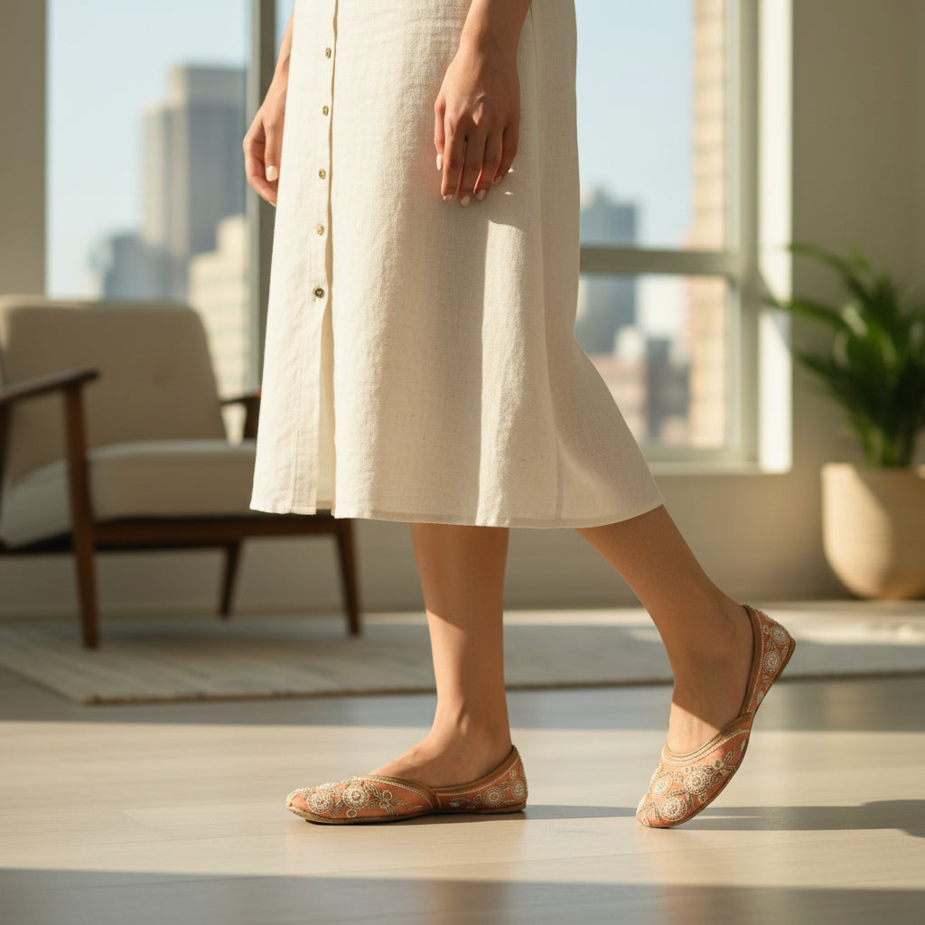 Peach Pearl-Embellished Jutti