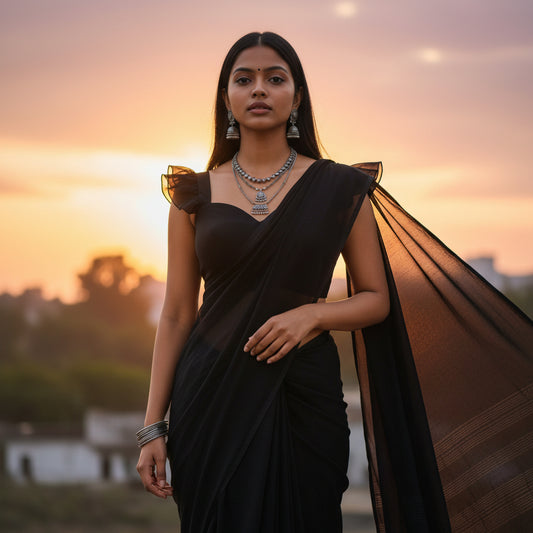 Soft Satin Organza Ruffle Sleeve Designer Blouse