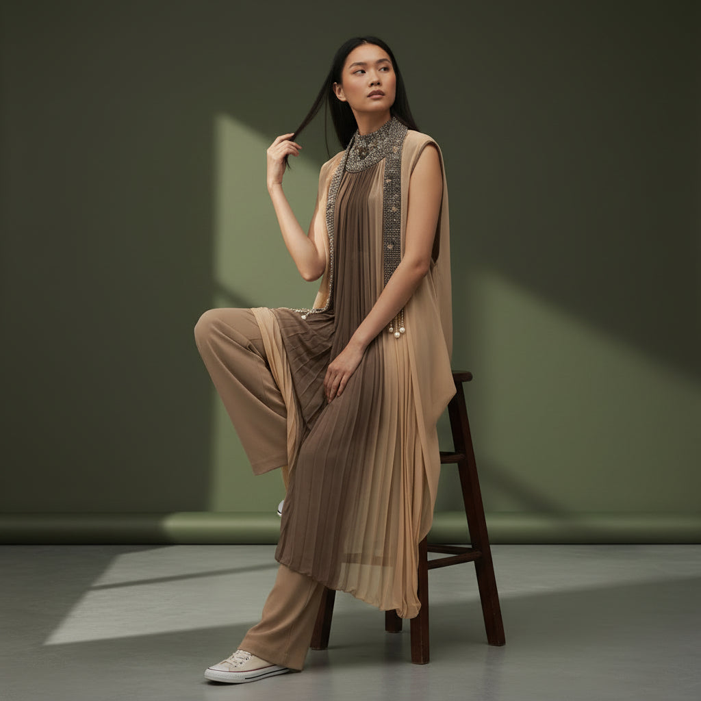 Crepe Georgette Layered Drape Suit