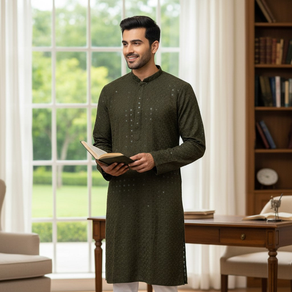 Chikankari Embroidered Sequinned Kurta Set