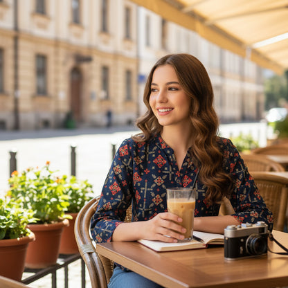 Cotton Tunic V-neck Button Placket