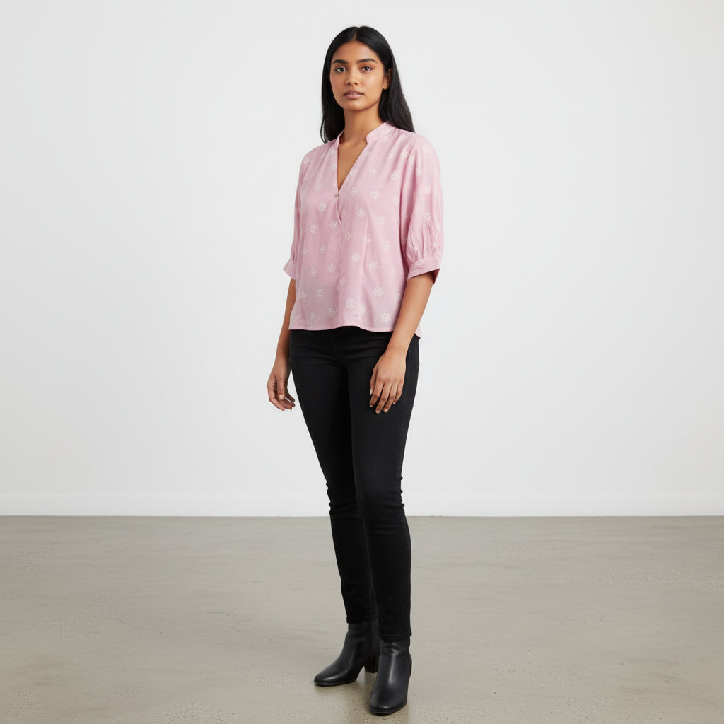 Cotton Blend V Neck Top for Everyday Comfort