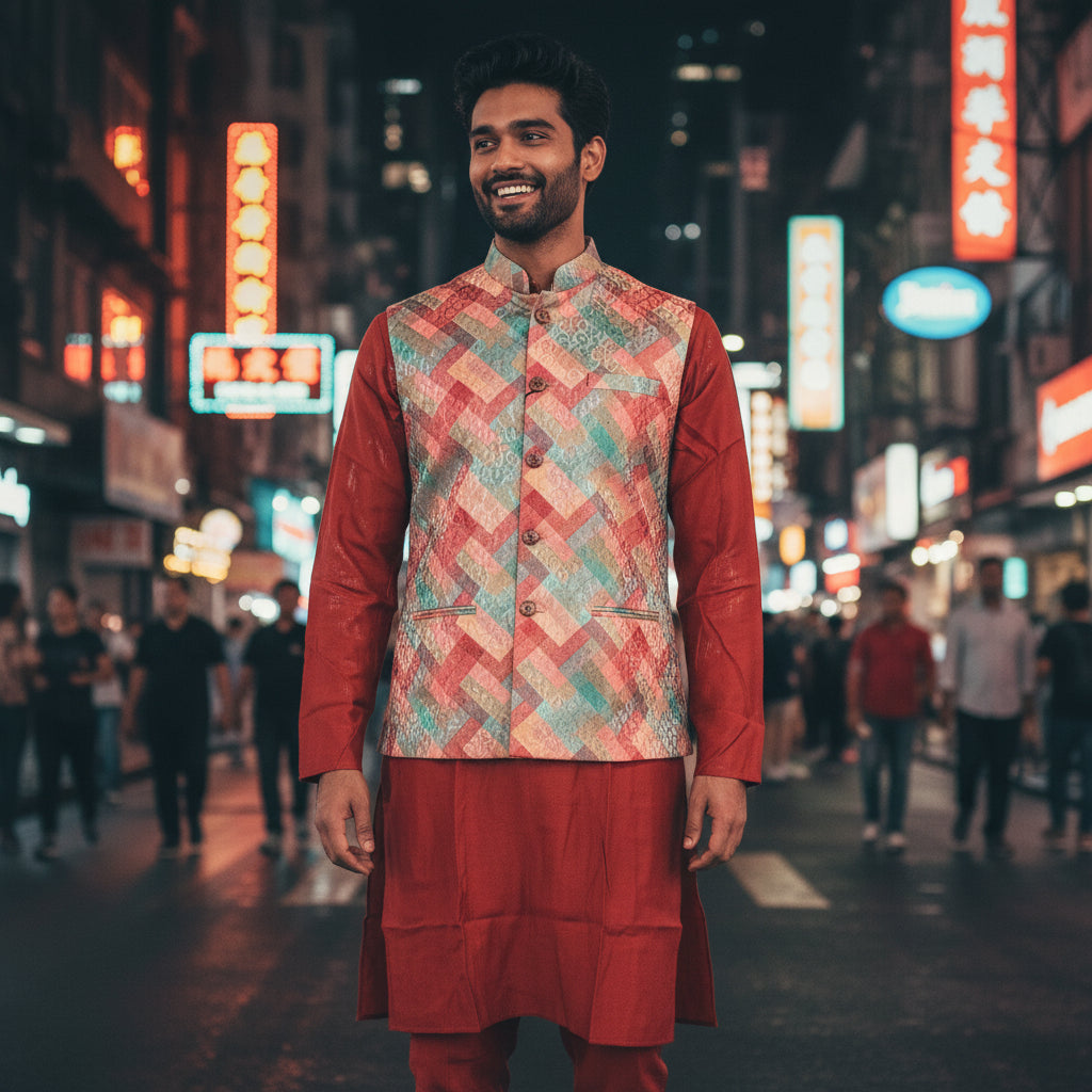 Cotton Silk Blend Kurta Set 3 Piece Burgundy