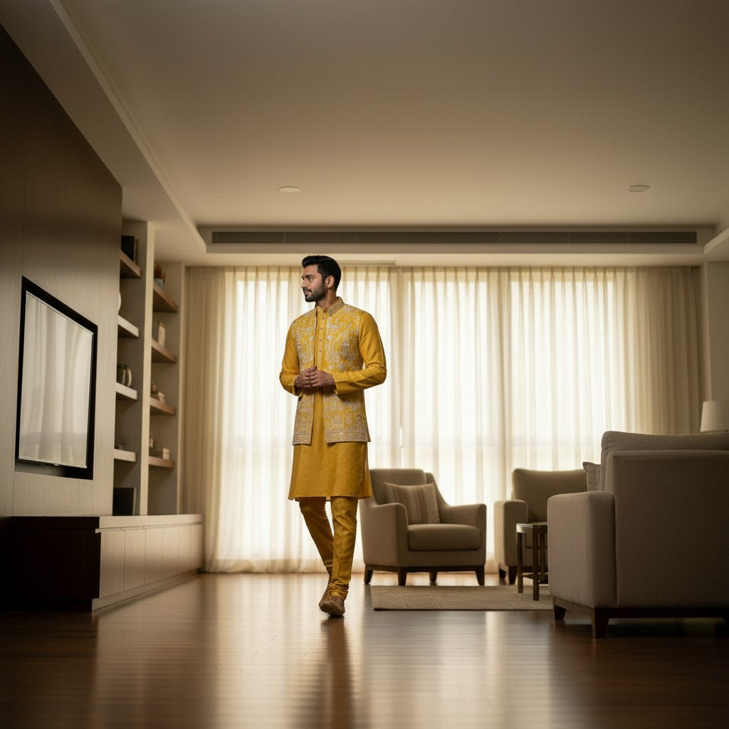 Men's Yellow 3-Piece Kurta Set