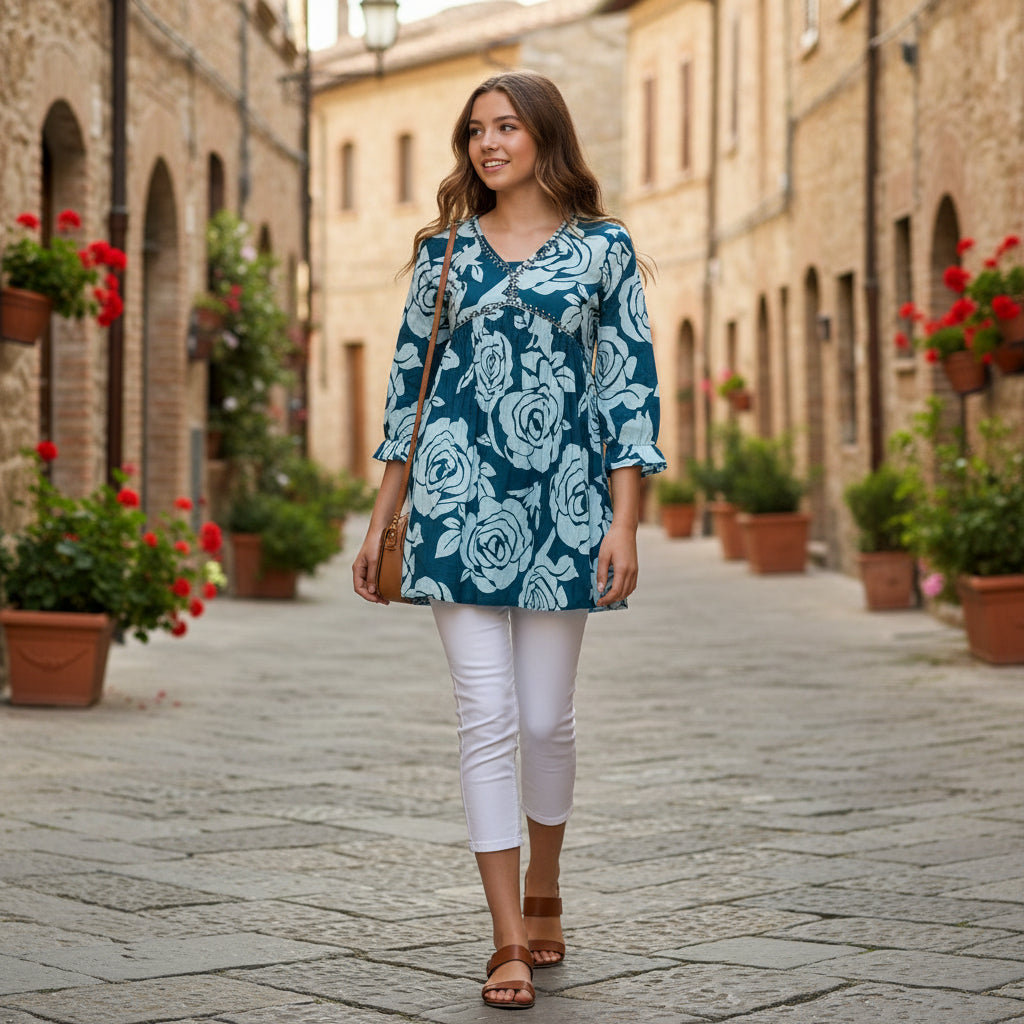 Teal Rose Tunic