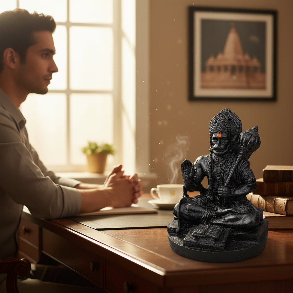 Black Stone Hanuman Idol – Handcrafted Spiritual Decor