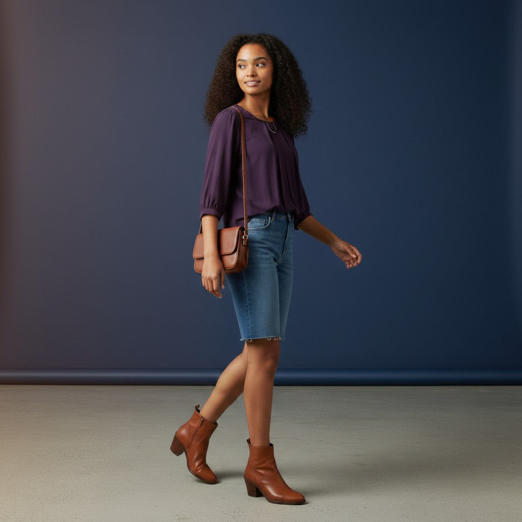 Deep Purple Tunic with Puffed Sleeves